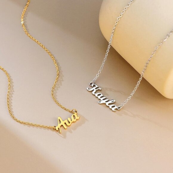 Name Necklace Personalized, 18K Gold Plated Silver-plated Customized Nameplate N - Picture 3 of 6